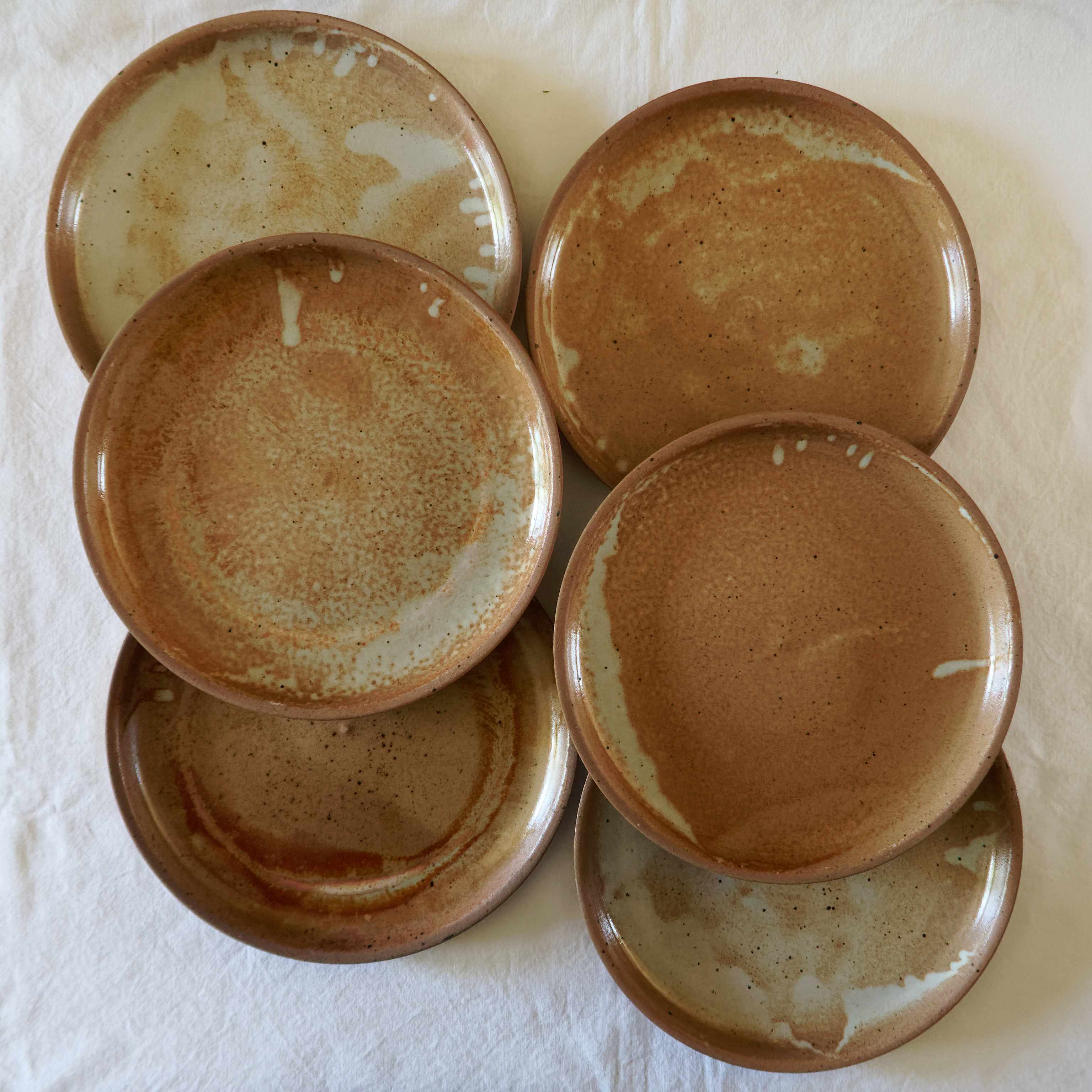 Lot 6 plates flat vintage handmade sandstone