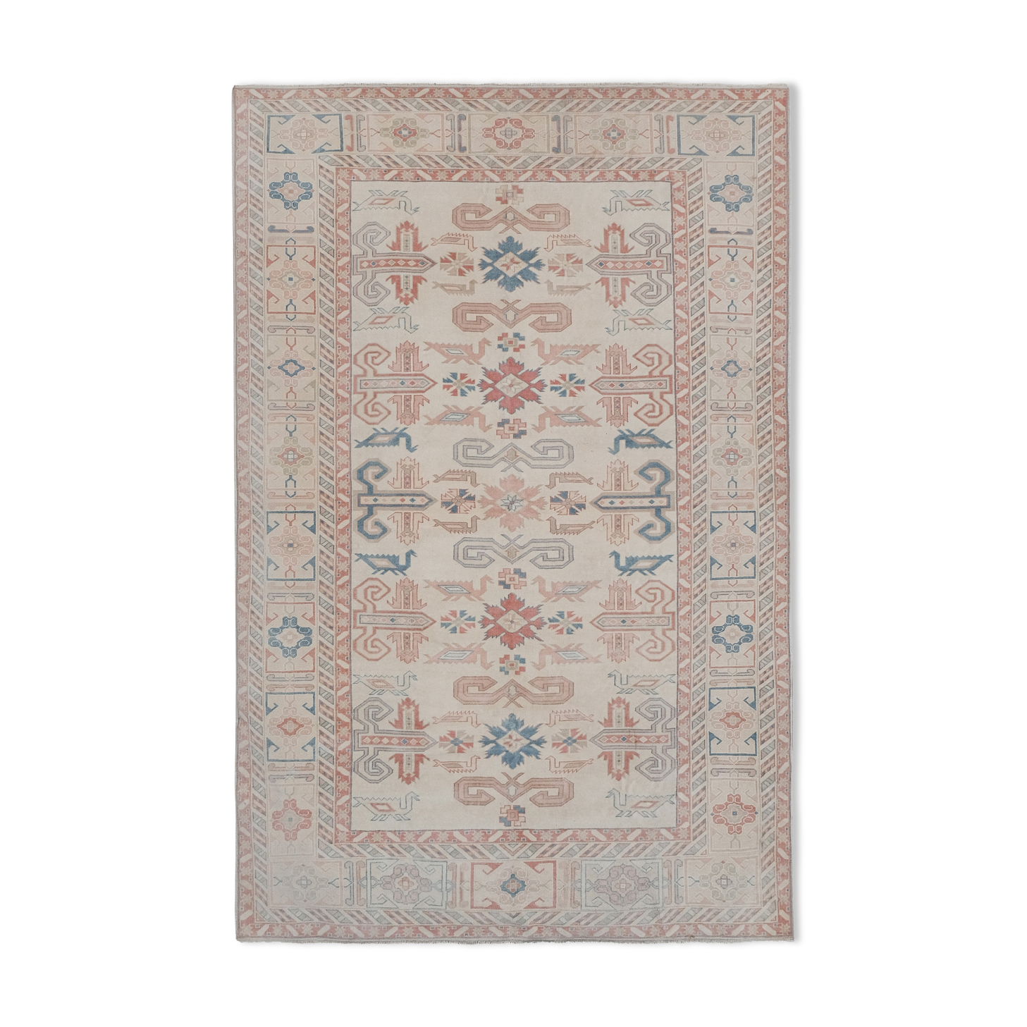 Vintage turkish kars rug with romantic mid-century modern style 5'8" x 8'6"