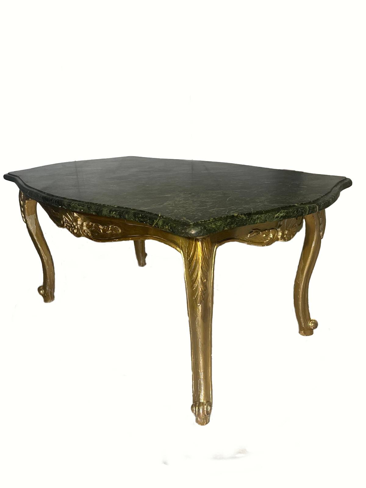 Green marble and carved gilded wood coffee table – Louis XV style