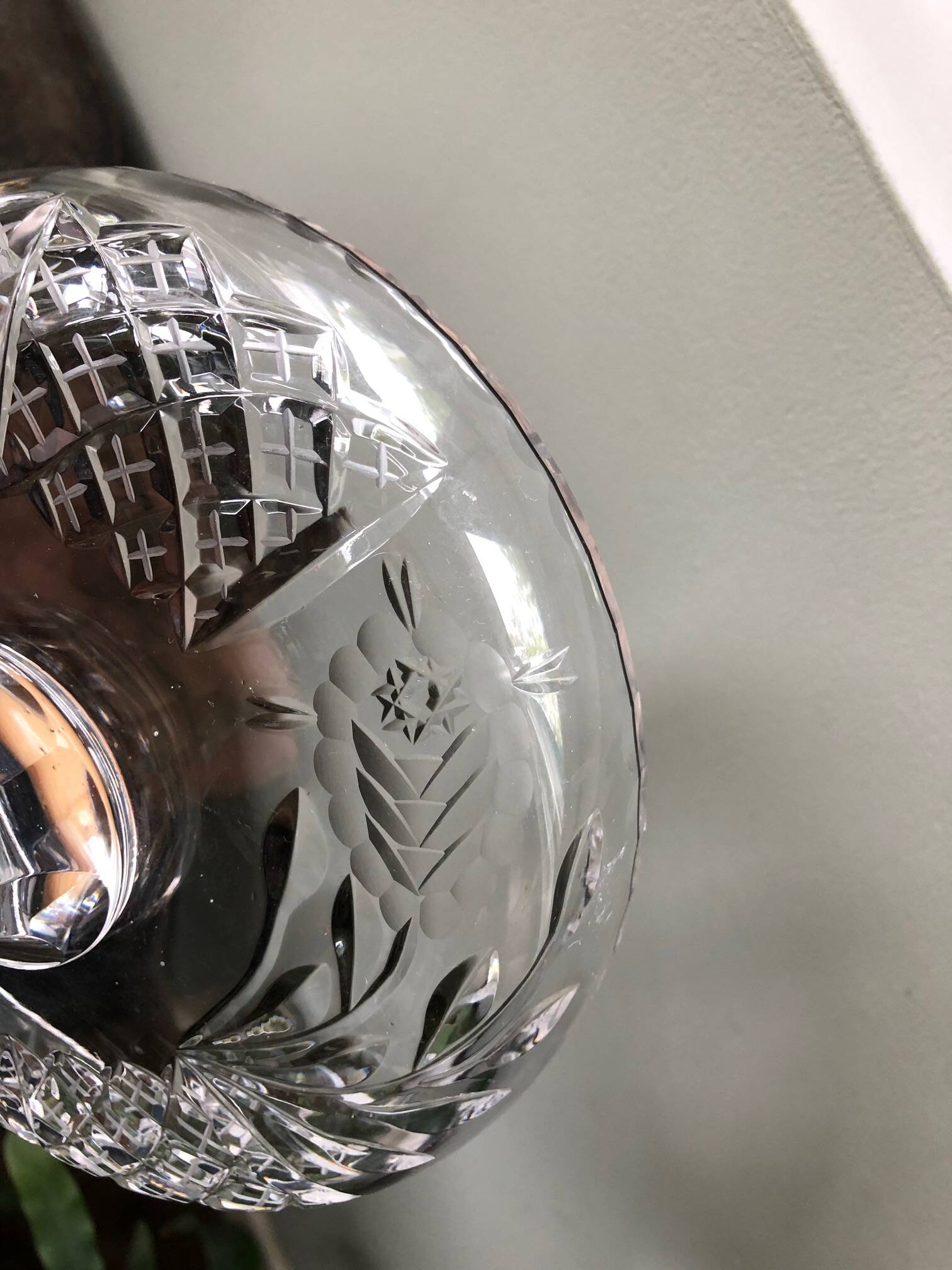 antique footed bowl in engraved glass - fruit bowl