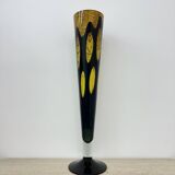 Grand vase en verre jaune et noir, années 1970