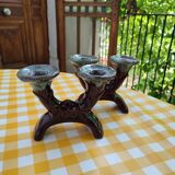 Pair of earthenware candlestick with two branches