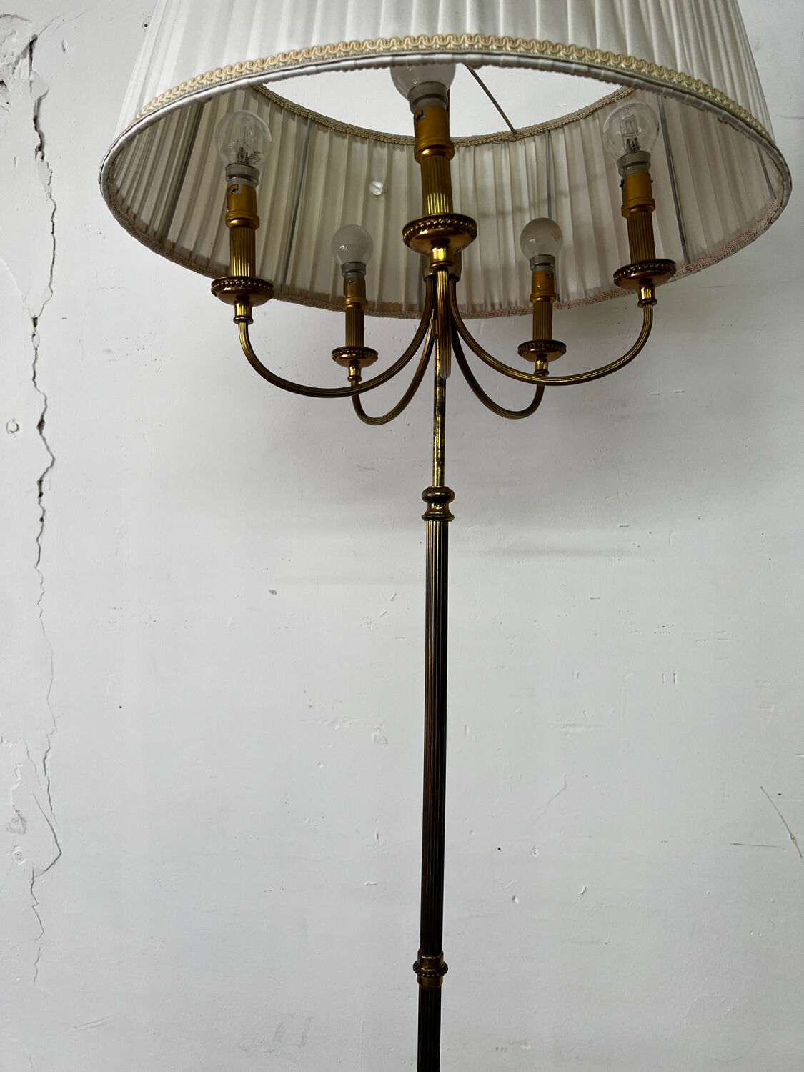 Vintage brass tripod floor lamp