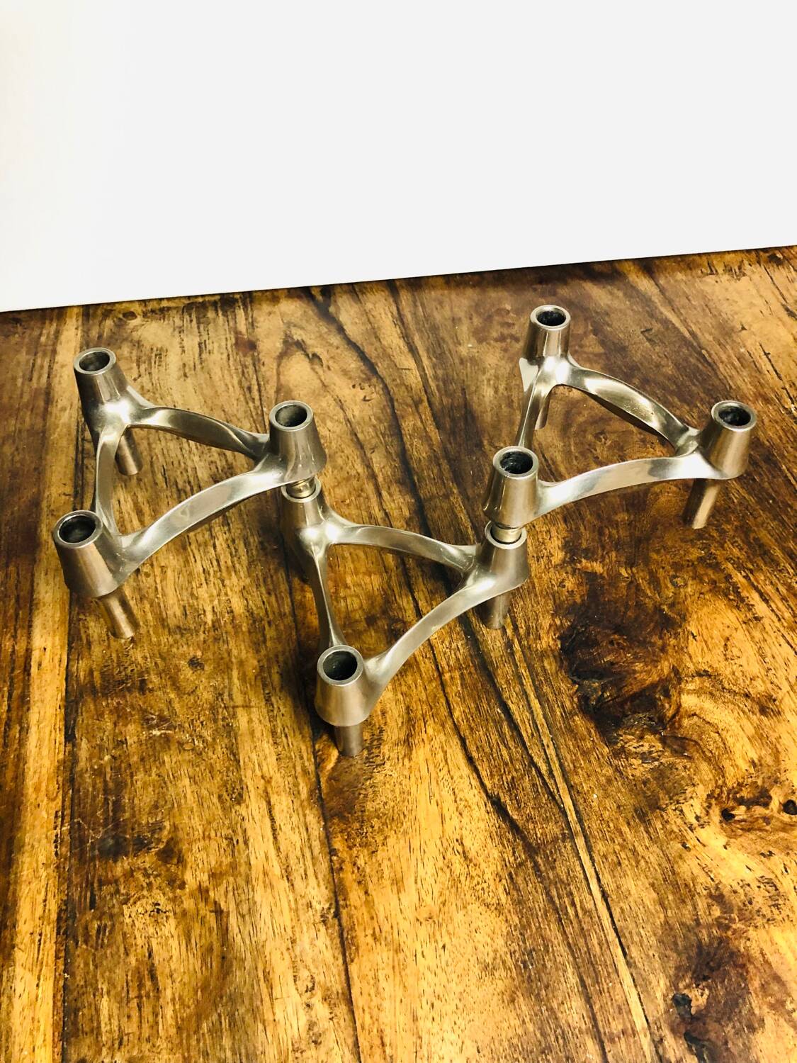 Chrome metal candle holders. Set of 3.