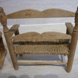 Wooden bench and stool and straw for doll