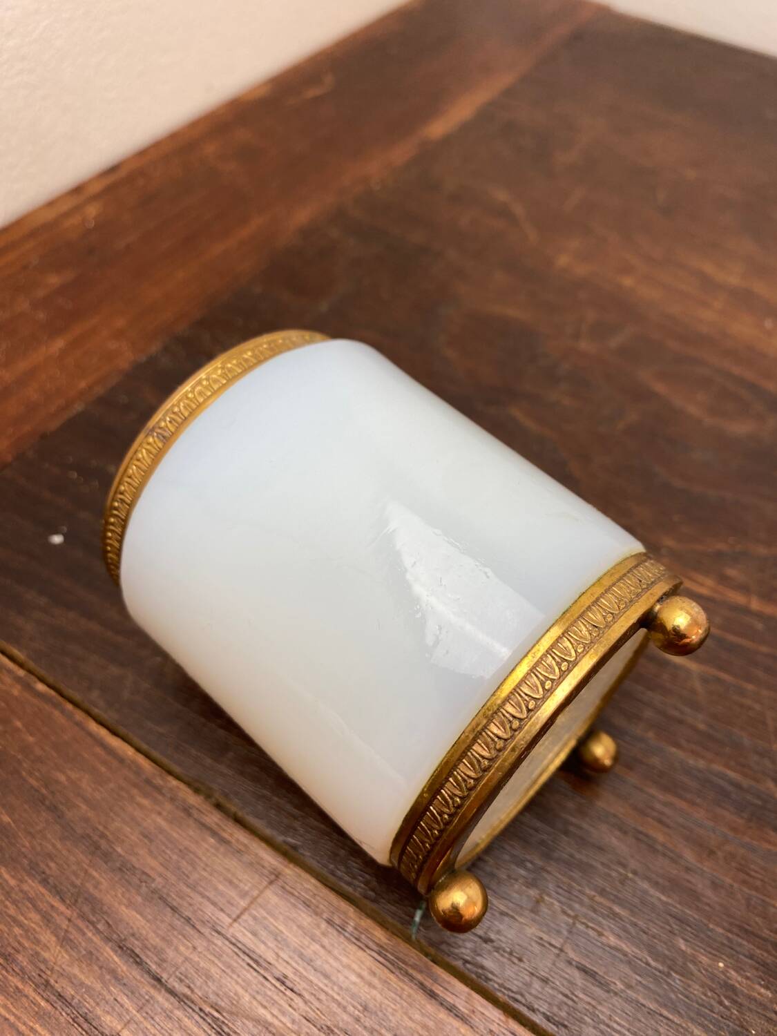 Opaline and brass pot