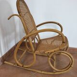 Rocking-chair enfant en bambou et cannage