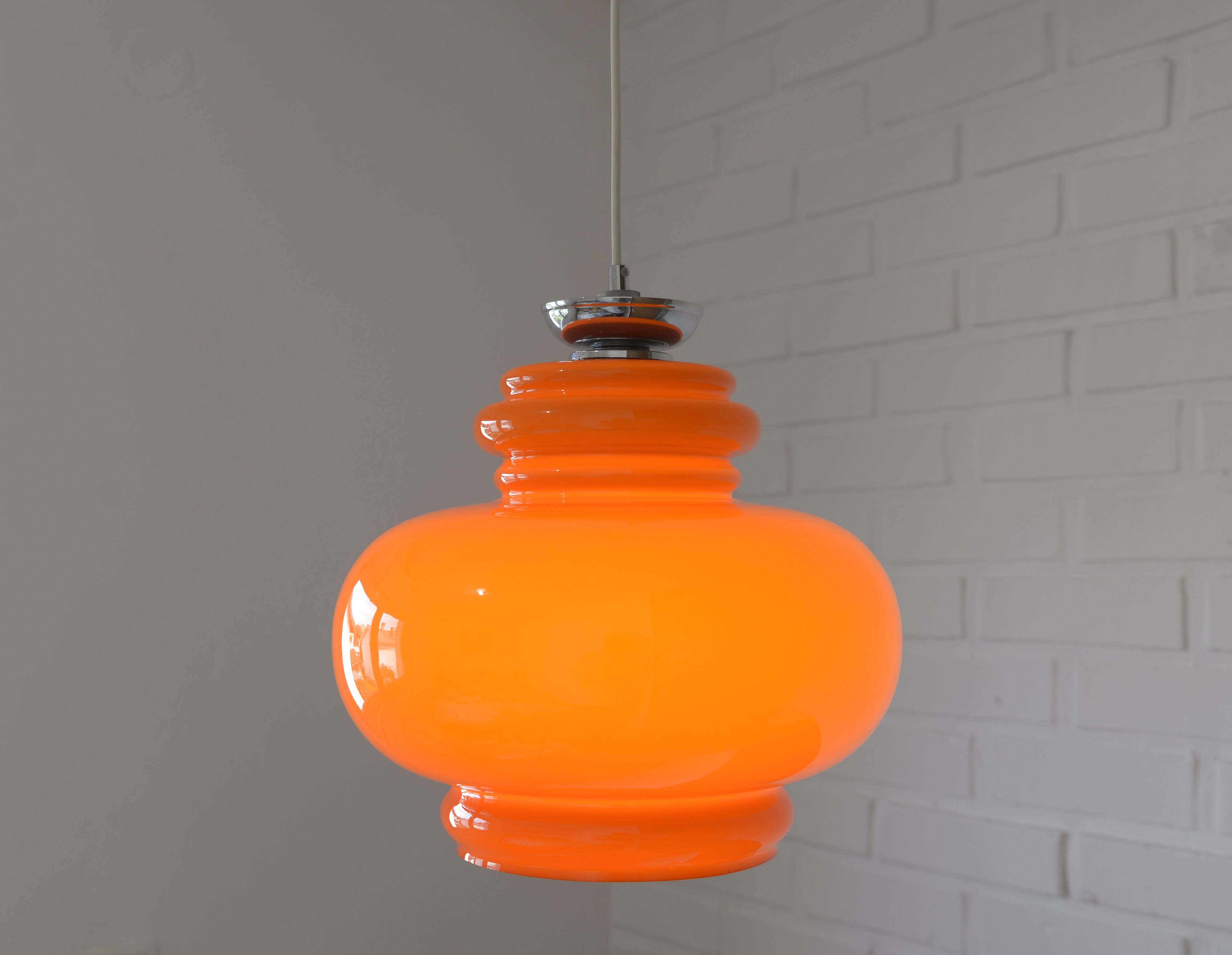 Vintage Orange Glass Pendant Light: Mid-Century Modern Hanging Lamp
