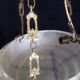 Art Deco brass and marbled glass chandelier, 1950s - 1960s