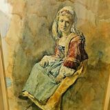 Aquarelle "jeune femme" par Franz Ettore Roesler, Italie XIXème