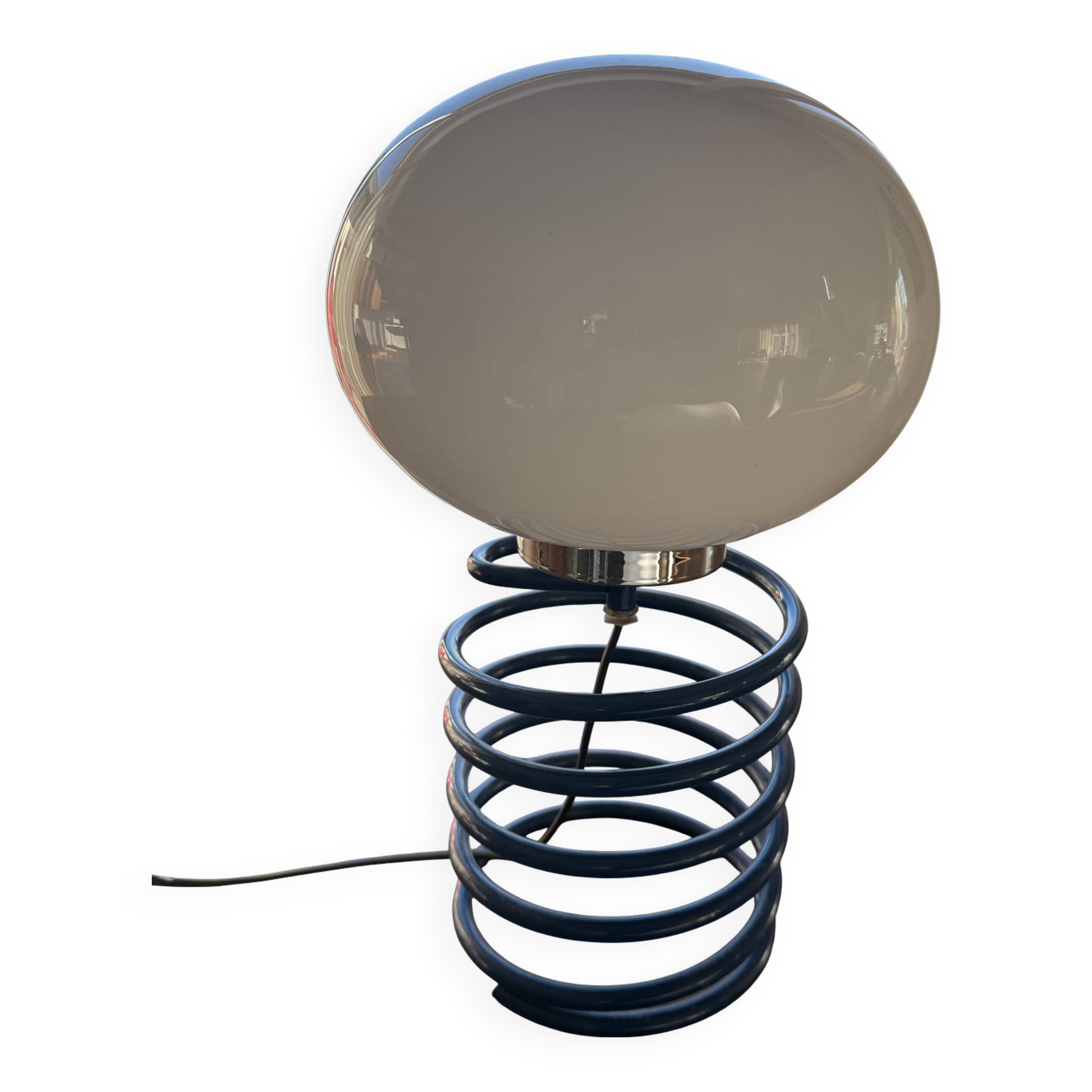 Blue lacquered metal spring lamp