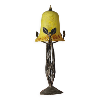 Wrought iron lamp Brandt style 40x17 tulip jane pate verre