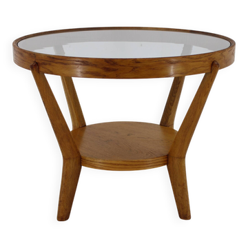 Table Basse Karel Kozelka & Antonin Kropacek Années 1960 en Chêne et Verre pour Interier Prah