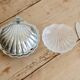 Vintage shell butter dish in silver-plated metal and glass with knife - Style