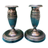 Pair of Louis XVI style candlesticks in silvered bronze