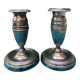 Pair of Louis XVI style candlesticks in silvered bronze
