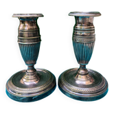 Pair of Louis XVI style candlesticks in silvered bronze