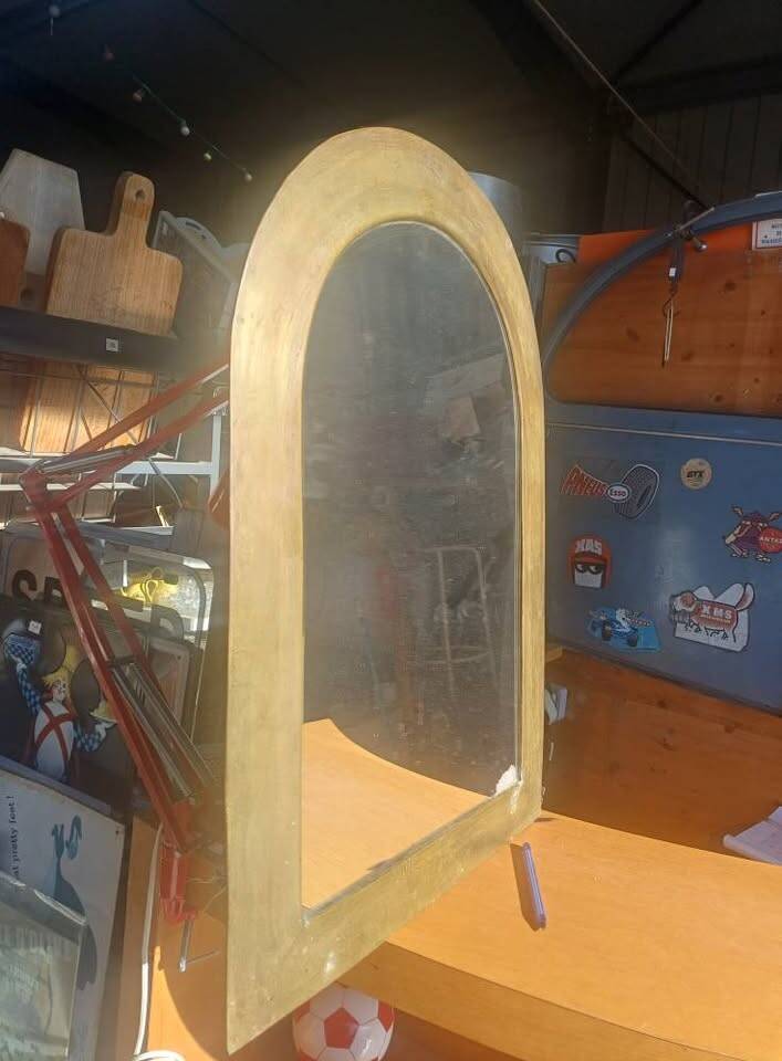 Vintage brass arched mirror