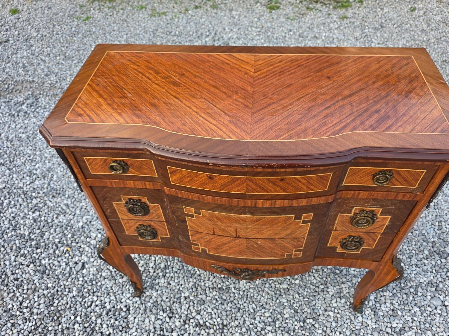 Commode transition in marquetry, Louis XV style, early 20th century.