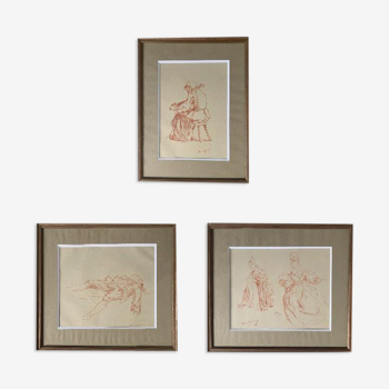 Set of 3 drawings in the sanguine, twentieth century