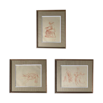 Set of 3 drawings in the sanguine, twentieth century