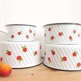 Series of 4 vintage enamelled casserolles