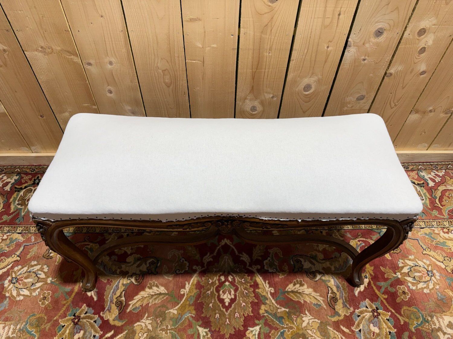 Piano bench Regency-Louis XV style – Carved solid walnut