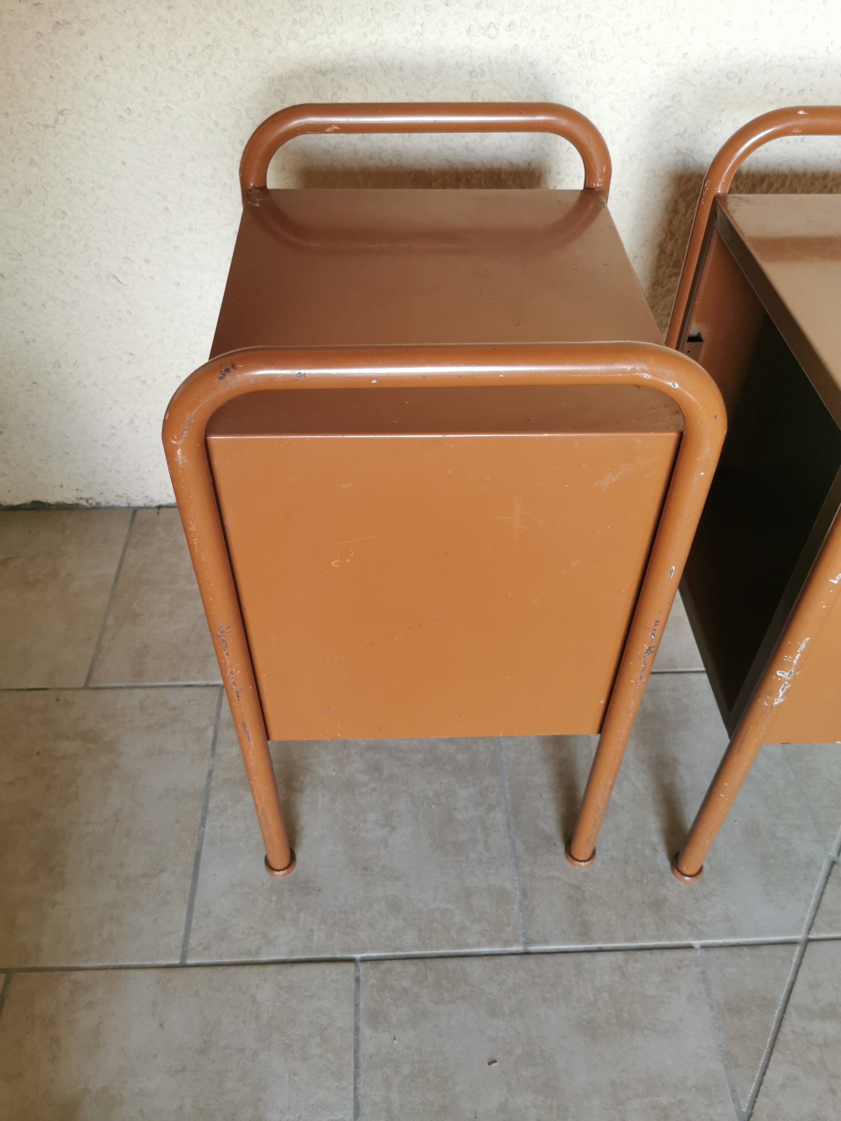 Pair of boarding school bedside tables