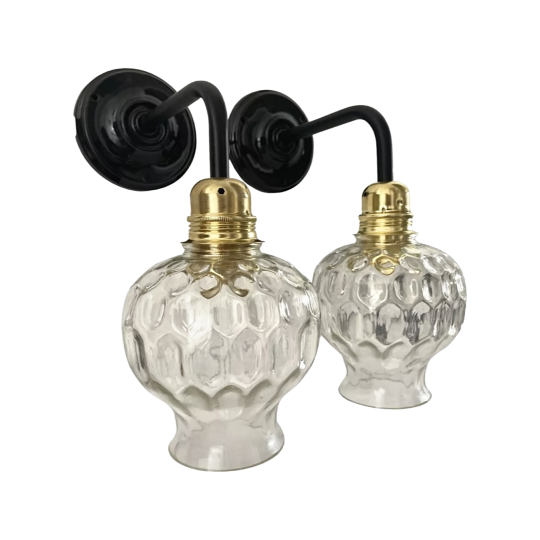 Set of two vintage electrified electrified glass wall lamps