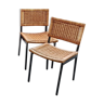 Pair of minimalist metal and rattan chairs