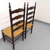 Pair of vintage Arts & Crafts chairs in the style of Antonio Calligaris in oak wood and rope from the 1970s.