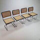 Set of 4 tubular frame and cane cantilever dining chairs Breuer Marcel italy, 1970s