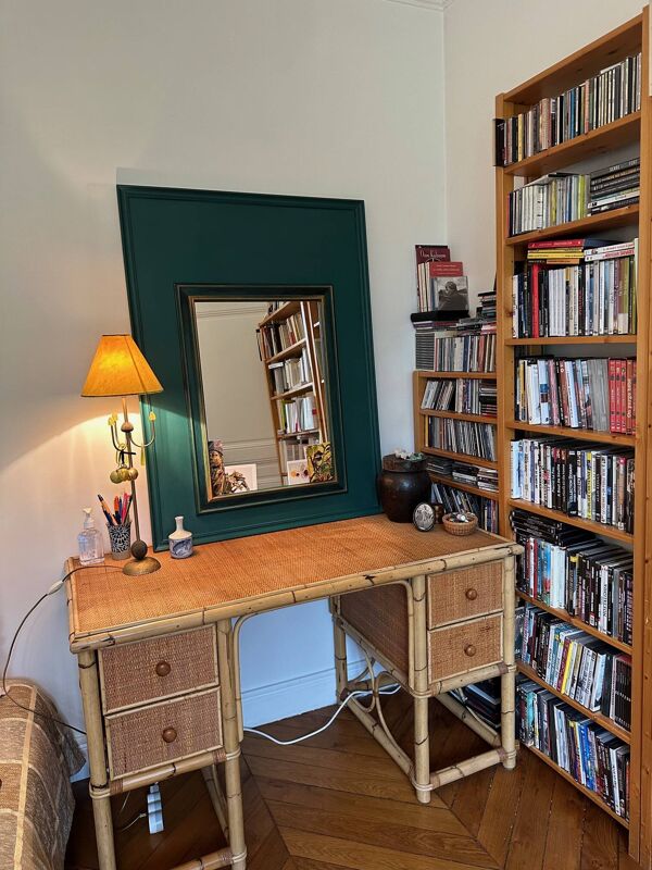 Bureau rotin, osier tressé et bois