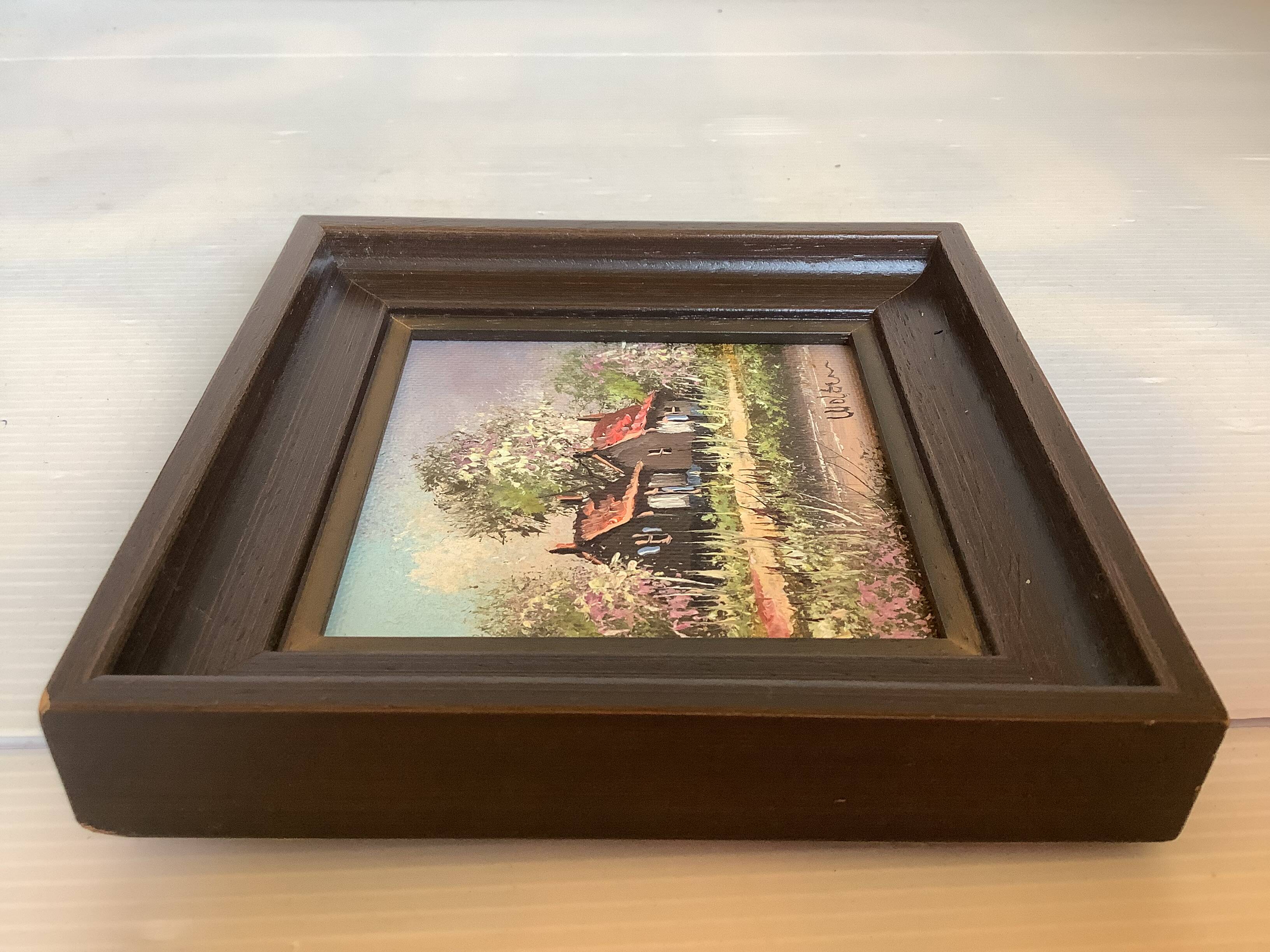 Small spring landscape painting in oil on isorel, signed.