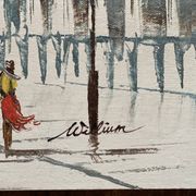 Vintage painting from the 1950s-60s, view of Paris and Les Invalides