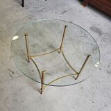 Coffee table round glass tray and brass legs