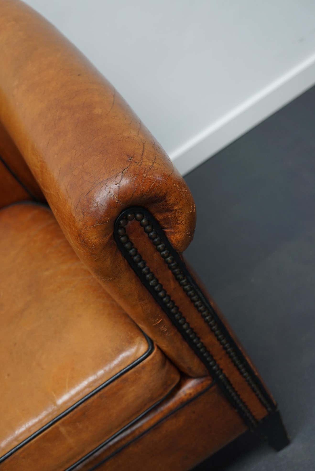 Vintage club chair in cognac-coloured leather Netherlands