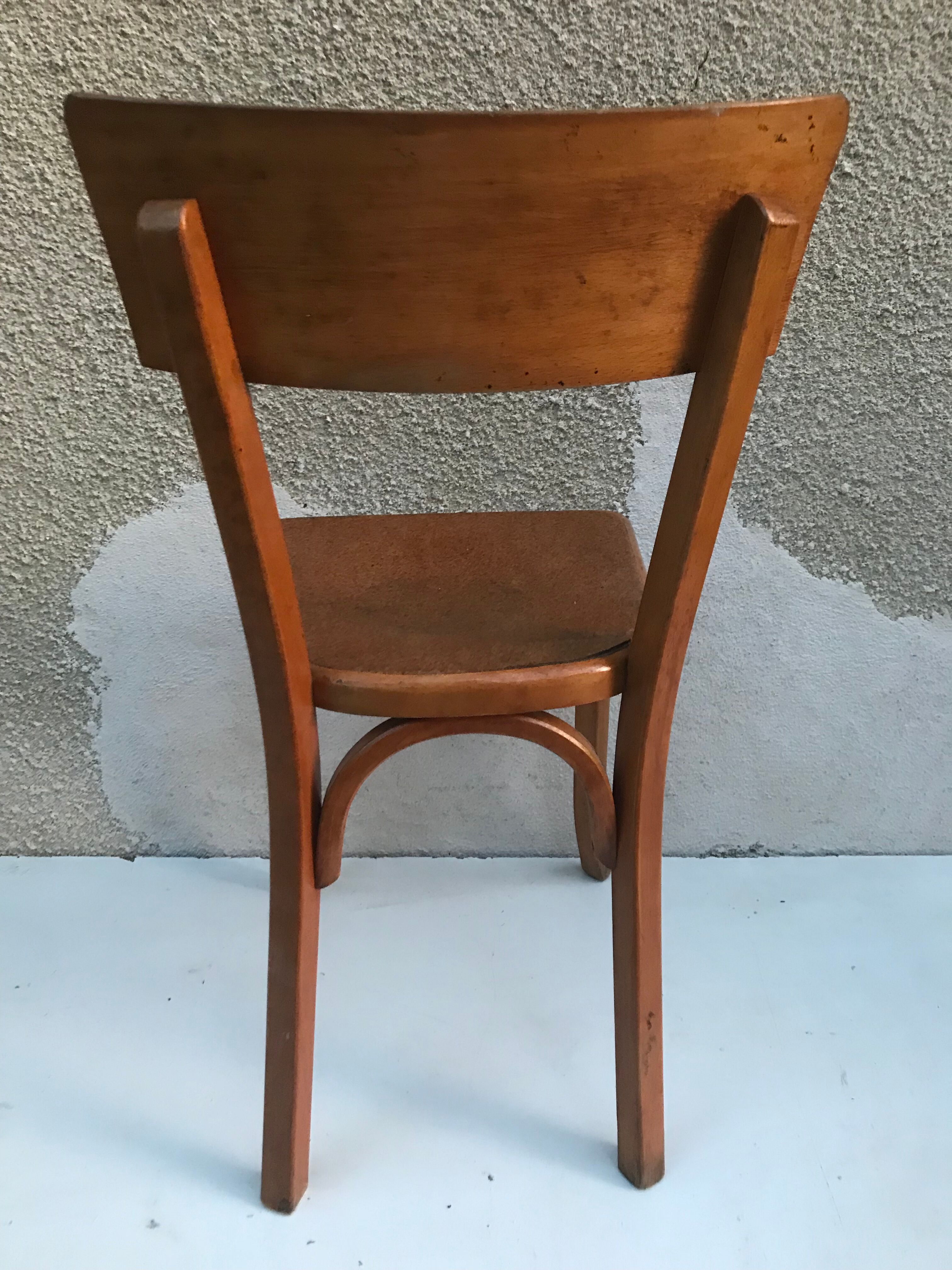 Pair of chairs old signed bistro Baumann wood curved clear vintage