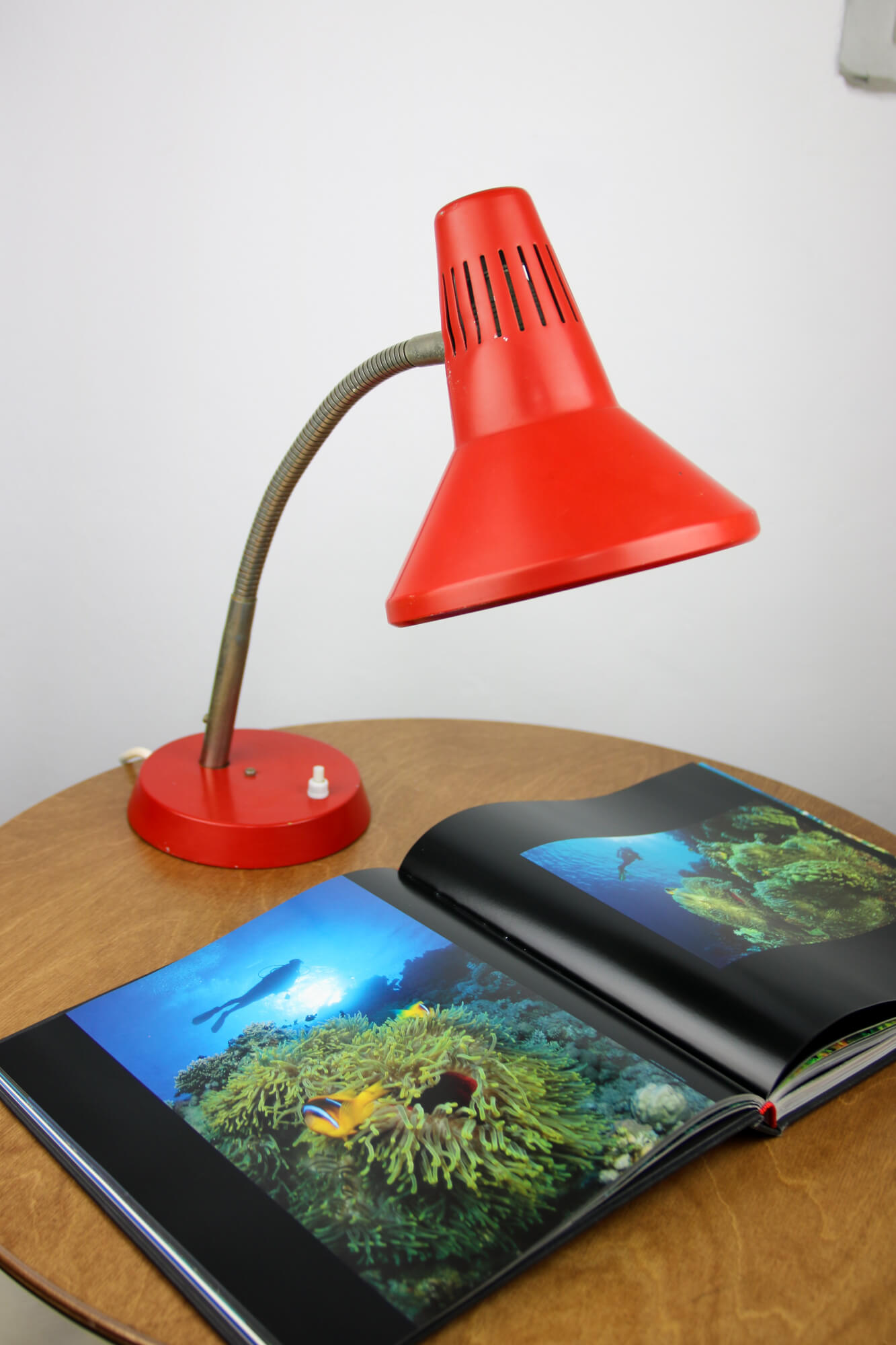 Adjustable Desk Lamp in Red Painted Metal and Chrome-Plated Spiral Arm from Tep, 1970s