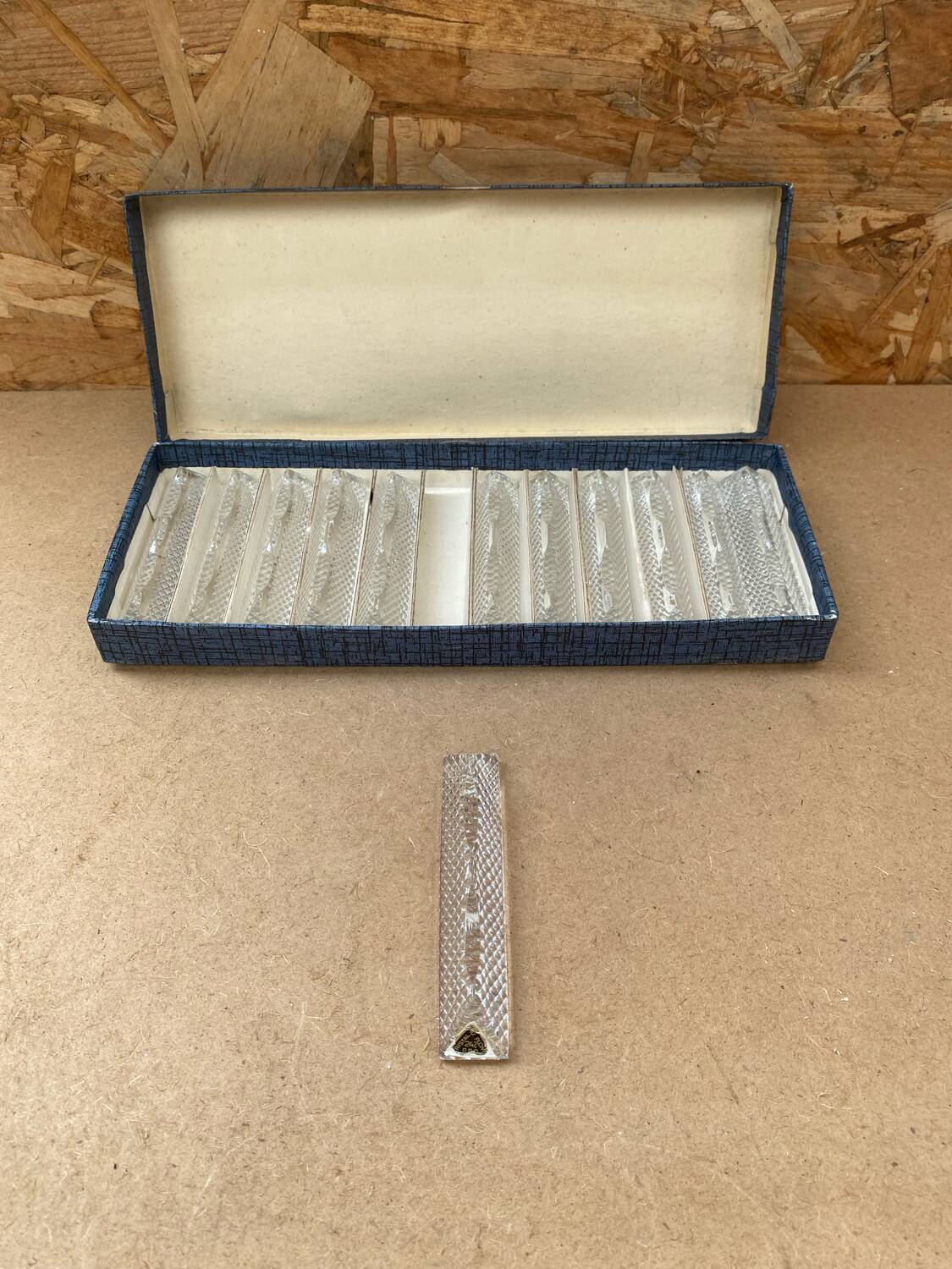 Antique set of 12 crystal knife holders art table kitchen vintage