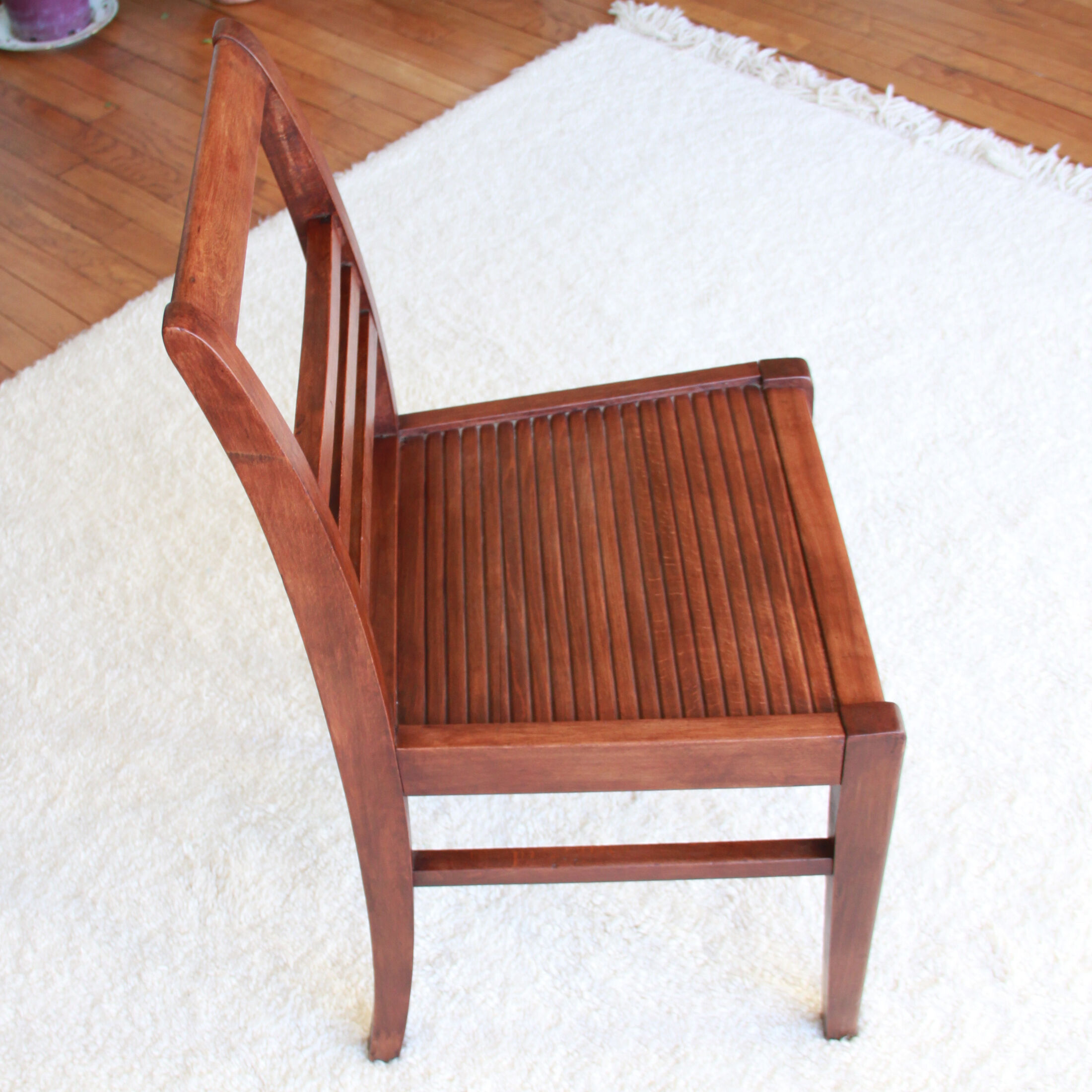 Set of 4 antique chairs waxed wood vintage bistro