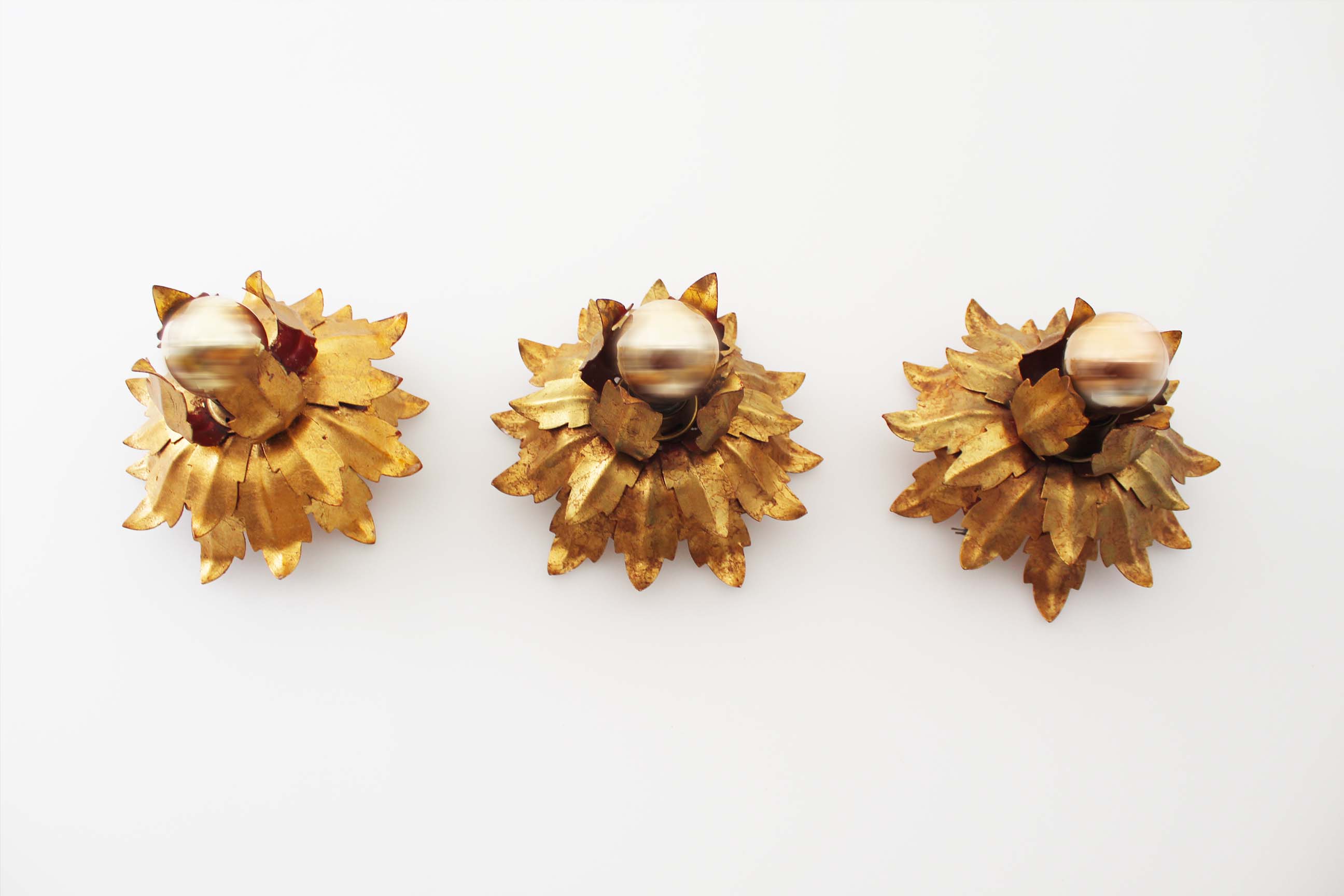 Set of three gilt Italian Florentine wall lights by Banci Firenze