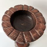 50s turned wooden pedestal ashtray, vintage rustic ashtray