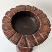 50s turned wooden pedestal ashtray, vintage rustic ashtray