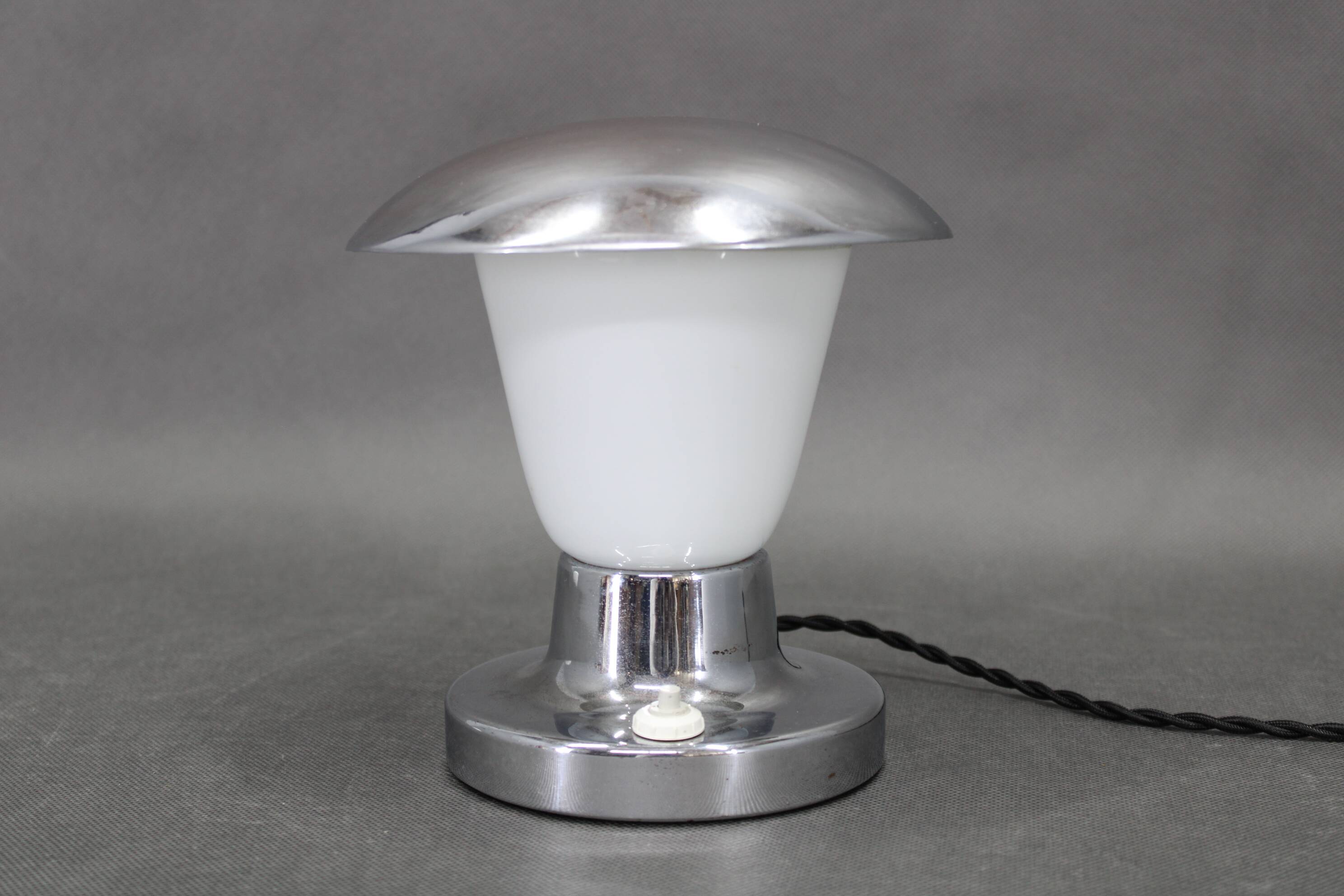 Napako Art Deco chrome and opal glass table lamp, Czechoslovakia 1930s