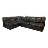 Vintage Black Leather Sofa Design Circa 1980