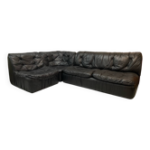 Canapé Vintage Cuir Noir Design Circa 1980