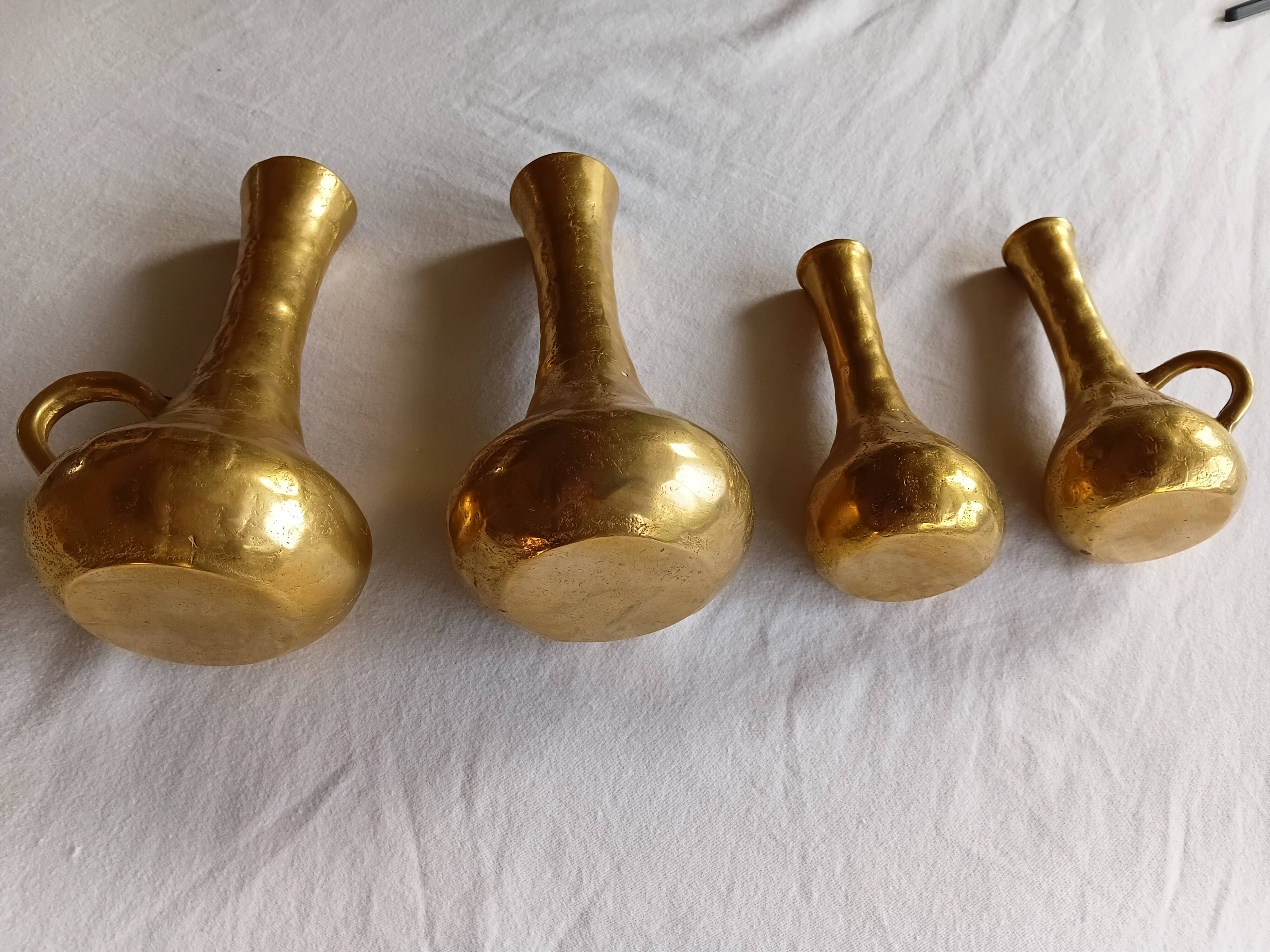 Mid-Century Italian Brutalist Cast Brass Solifleur Vases – Set of 4