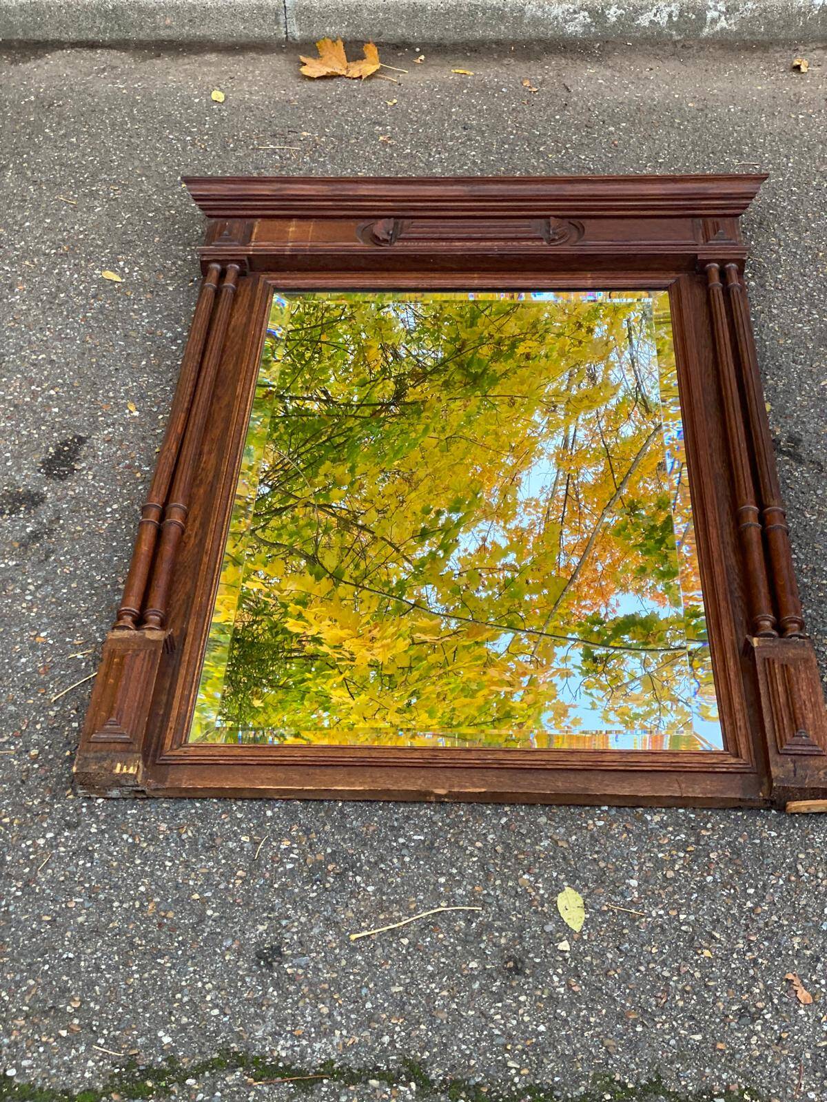 Henri II mirror in solid oak, 90x117cm, 19th century