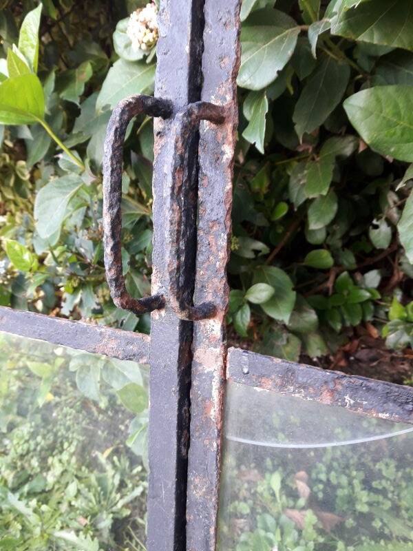 Industrial arched metal window L128xH114 19th century glass roof 2 leaves